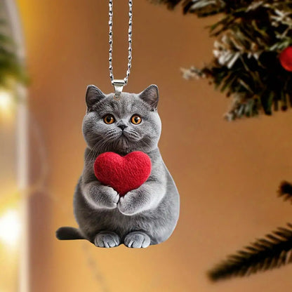 Pendentif Chat en Acrylique Décoration Suspendue avec Cordon Facile à Accrocher Breloque Ornement pour Rétroviseur Intérieur Accessoire Décoratif de Voiture 2D