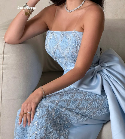 Lena Sky Blue Evening Dresses Woman Elegant Party Dresses 2025 Woman Luxury Custom Made Bow Robe De Cocktail Femme Sleeveless