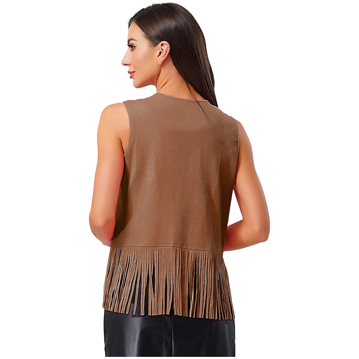 Costume de Cosplay Hippie pour femmes, Cowgirl occidentale, Vintage, débardeur à franges ajourées, gilet à franges, gilet Disco des années 70 en Faux daim