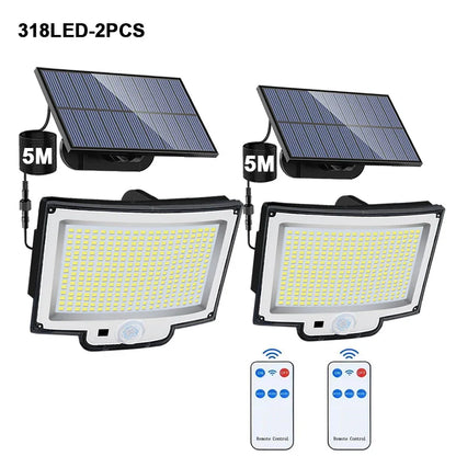 Lumières d'inondation solaires extérieures 106/318 LED lumières de mouvement solaires lumières de sécurité solaires à distance appliques murales étanche 3 Modes jardin