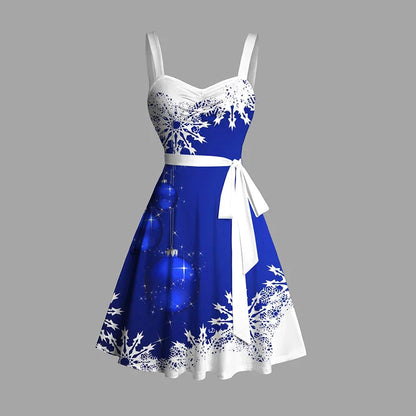 Women's Plaid Christmas Party Dress, Snowflake Print, Fiber Dress, Sweetheart Neck, Christmas Dresses, New, Educational, 2024