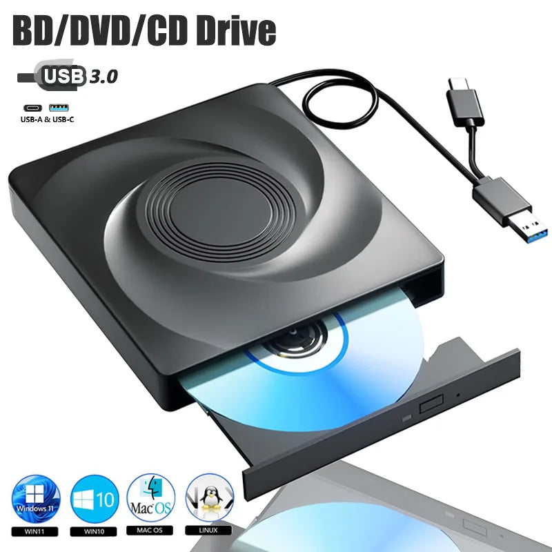 External Bluray Drive for Laptop PC BD/CD/DVD Read&Write Portable Blu ray Player Optical Drives USB 3.0 CD Burner