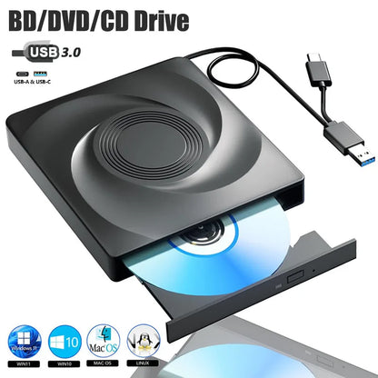 External Bluray Drive for Laptop PC BD/CD/DVD Read&Write Portable Blu ray Player Optical Drives USB 3.0 CD Burner
