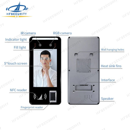HFSecurity FR05 5 ''Android accès par empreinte digitale reconnaissance faciale temps de présence Machine système de contrôle d'accès de porte