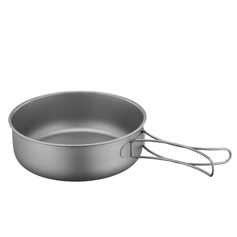 Vaisselle de Camping en plein air, ensemble d'ustensiles de cuisine en titane, marmite, poêle à frire avec poignées pliables, pique-nique cuisine randonnée Trekking
