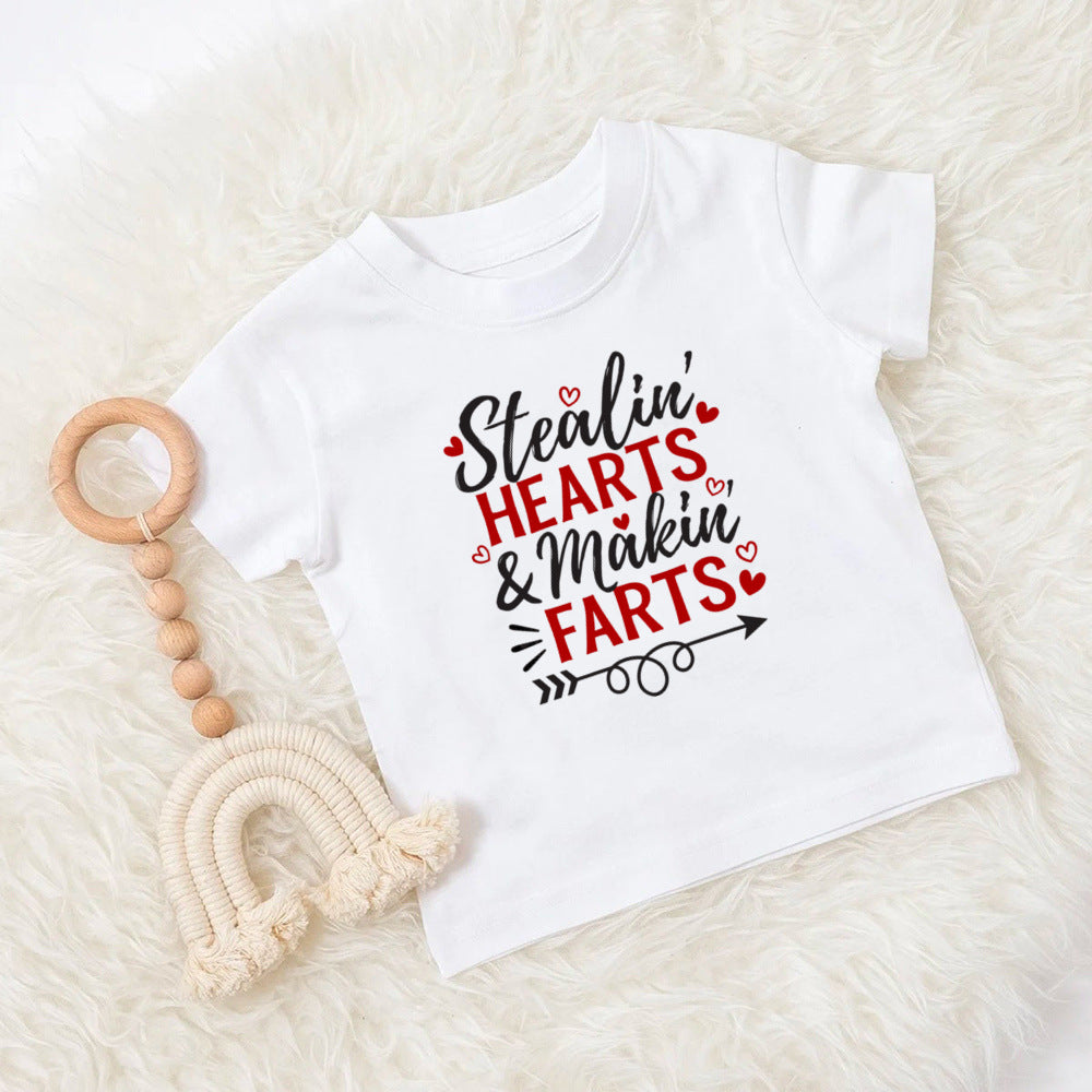 T-shirt imprimé pour maman et papa, vêtements pour enfants, hauts pour garçons et filles, tenue décontractée pour fête de la saint-valentin