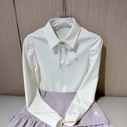 PL Golf Women New Autumn Top Puff Long Sleeve Polo Shirts Elegant Korean Style T-shirts Lady Pleated Golf Cargo Skirt with Short