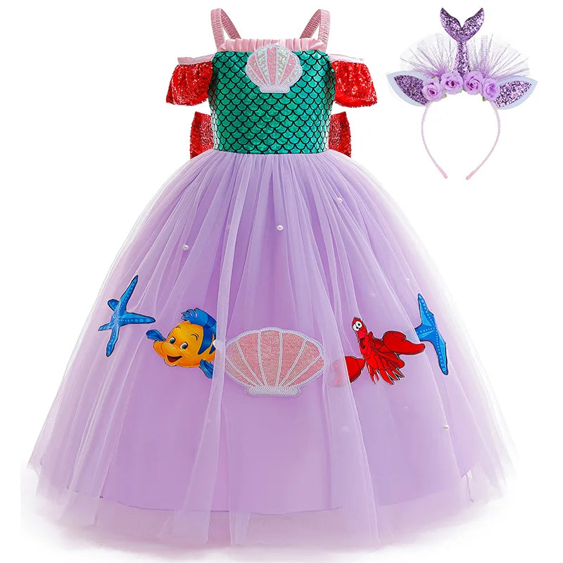 Robe Fille Robe de Princesse Sirène Déguisements pour Enfants Filles Élégante Robe de Performance pour Fête d'Anniversaire Vêtements d'Halloween Noël