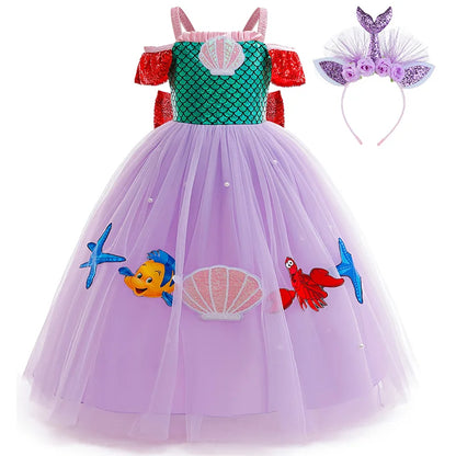 Robe Fille Robe de Princesse Sirène Déguisements pour Enfants Filles Élégante Robe de Performance pour Fête d'Anniversaire Vêtements d'Halloween Noël
