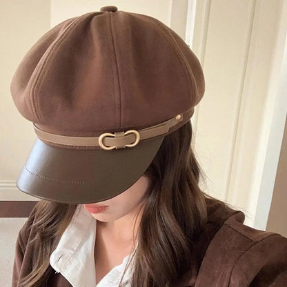 Béret de Style britannique rétro pour femmes, casquette de journal octogonale polyvalente pour grande circonférence de la tête, chapeau de printemps et d'automne