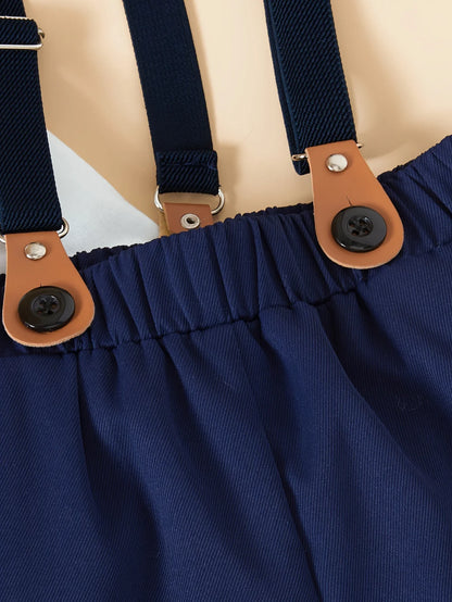 Chemise à manches courtes et short à bretelles pour garçons, robe de soirée décontractée pour gentleman, ensemble deux pièces, été