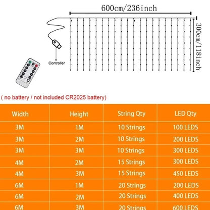 USB Curtain String Lights 8 Lighting Modes LED Light for Outdoor Garden Wedding Christmas New Year Home Decoration