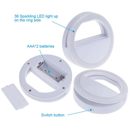 Anneau lumineux Led pour Selfie, objectif de téléphone Portable, lampe LED pour Selfie, Mini lumière pour téléphone Portable, pour iPhone Xiaomi Huawei vidéo en direct
