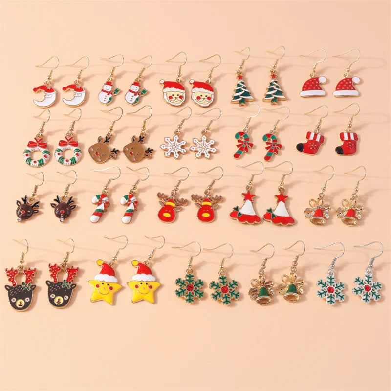 Fashion Merry Christmas Tree Deer Snowflake Santa Claus Drop Earrings for Women Girls New Year Party Festival Jewelry Gifts