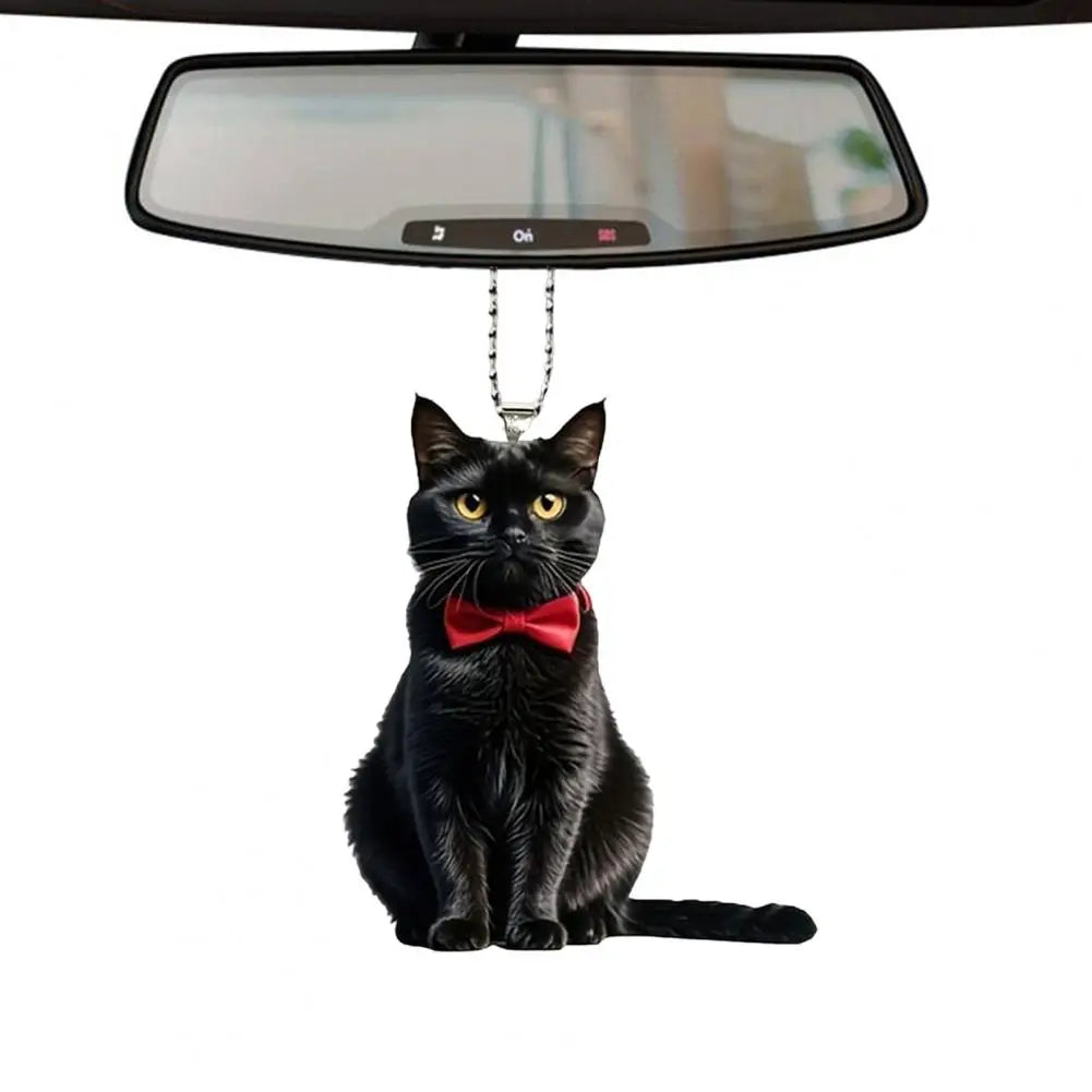 Pendentif Chat en Acrylique Décoration Suspendue avec Cordon Facile à Accrocher Breloque Ornement pour Rétroviseur Intérieur Accessoire Décoratif de Voiture 2D