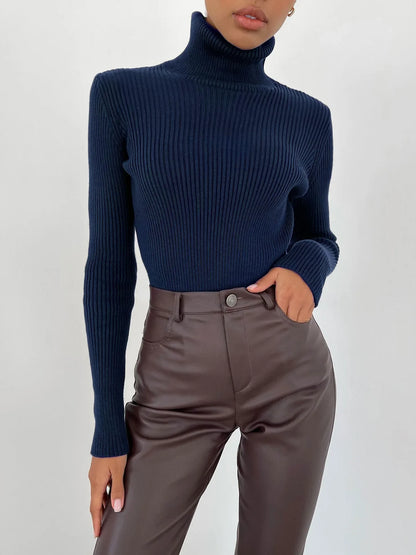 Women Sweater 2024 Autumn Knitted Pullovers Turtleneck Slim Knitting Bottoming Shirt Solid Color Knitwear Jumpers Basic Sweaters