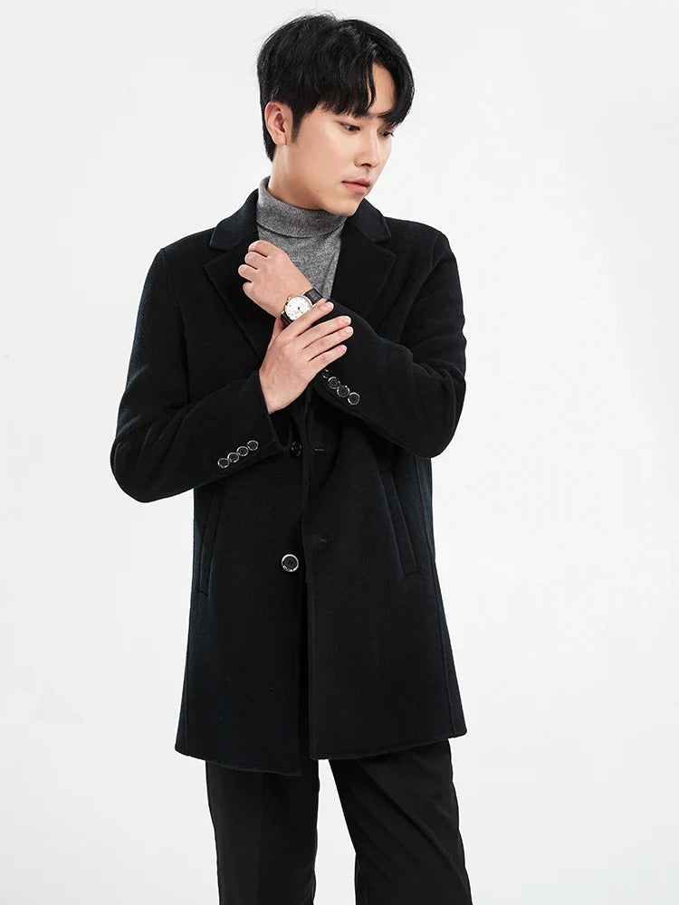 Autumn and Winter Mid-Length Western-Style Business Reversible Woolen Coat Men's 100% Wool Handmade Coat Cashmere Overcoat Coat