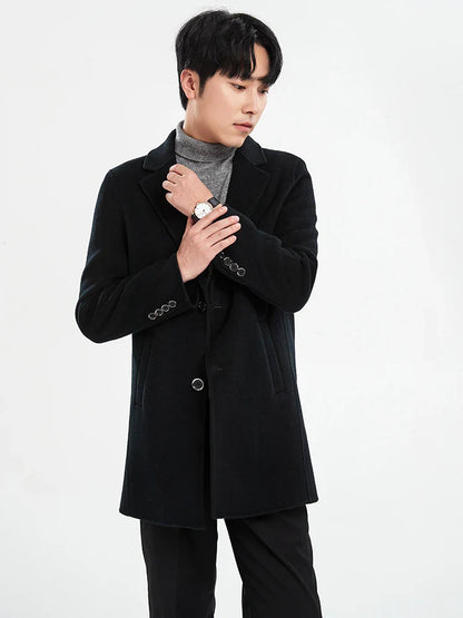 Autumn and Winter Mid-Length Western-Style Business Reversible Woolen Coat Men's 100% Wool Handmade Coat Cashmere Overcoat Coat