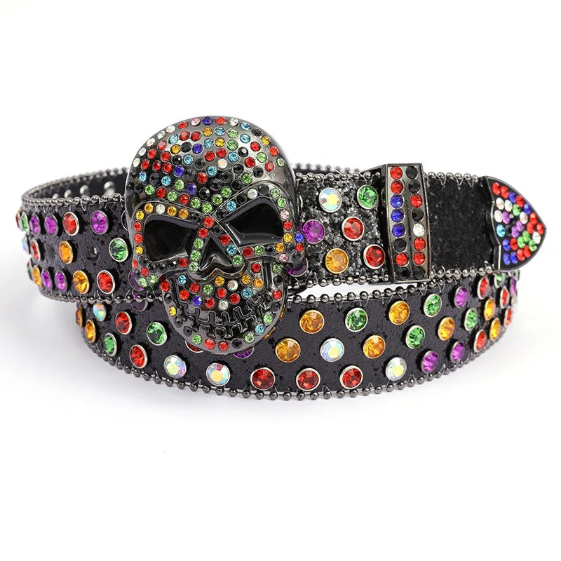 Nouvelle ceinture en strass de créateur, ceinture de cowboy western cloutée de diamants, ceinture punk bling en cuir PU véritable de haute qualité pour femme et homme