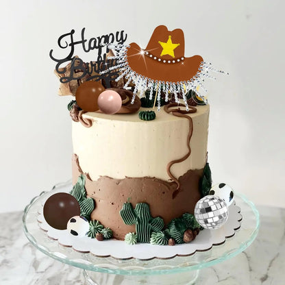 Hot Pink Cowgirl Cake Topper, Glitter Cowgirl Hat, Disco Balls for Western Theme Party, Birthday Party Supplies