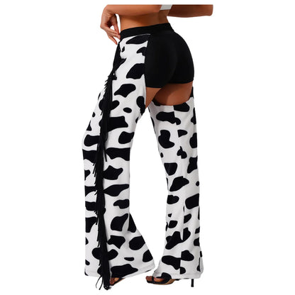 Pantalon Long en flanelle pour femmes, avec pompon latéral, taille, entrejambe ouvert, vélo, équitation, Cowgirl, Costume Cospaly d'halloween