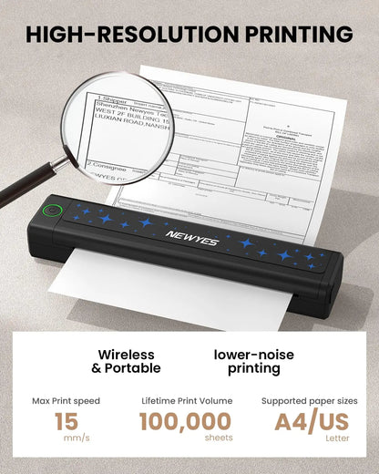 NEWYES Portable Thermal Printer Inkless Printer Wireless Connectivity Business Travel Home Education Use