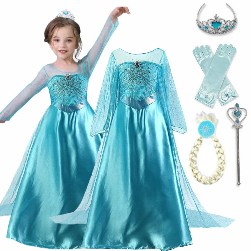 Robe Elsa pour filles de 3 à 10 ans, robe de princesse Elsa pour anniversaire, carnaval, Pâques, Halloween, fête, cosplay, costume pour filles