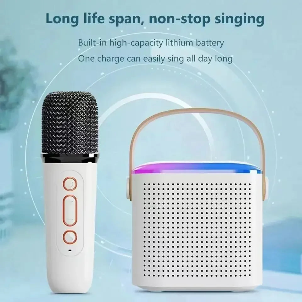 Mini karaoke machine, LED speaker with Bluetooth, suitable for family birthday party, microphone for girls and boys.