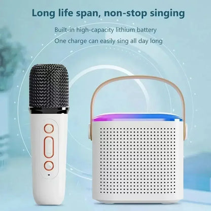 Mini karaoke machine, LED speaker with Bluetooth, suitable for family birthday party, microphone for girls and boys.