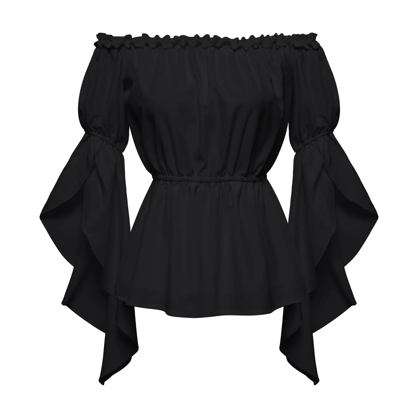 Women's Renaissance Ruffle Blouses, Ruched Sleeve Pleated Blouse, Off Shoulder Boat Neck Medieval Shirt, Victorian Shirt