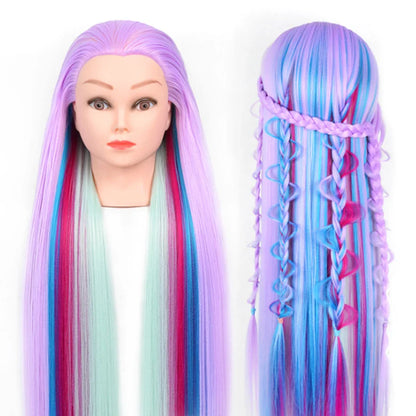 Tête de mannequin à cheveux longs synthétiques avec support de trépied de perruque réglable Modèle avec tête de mannequin Formation de coiffeur coiffant