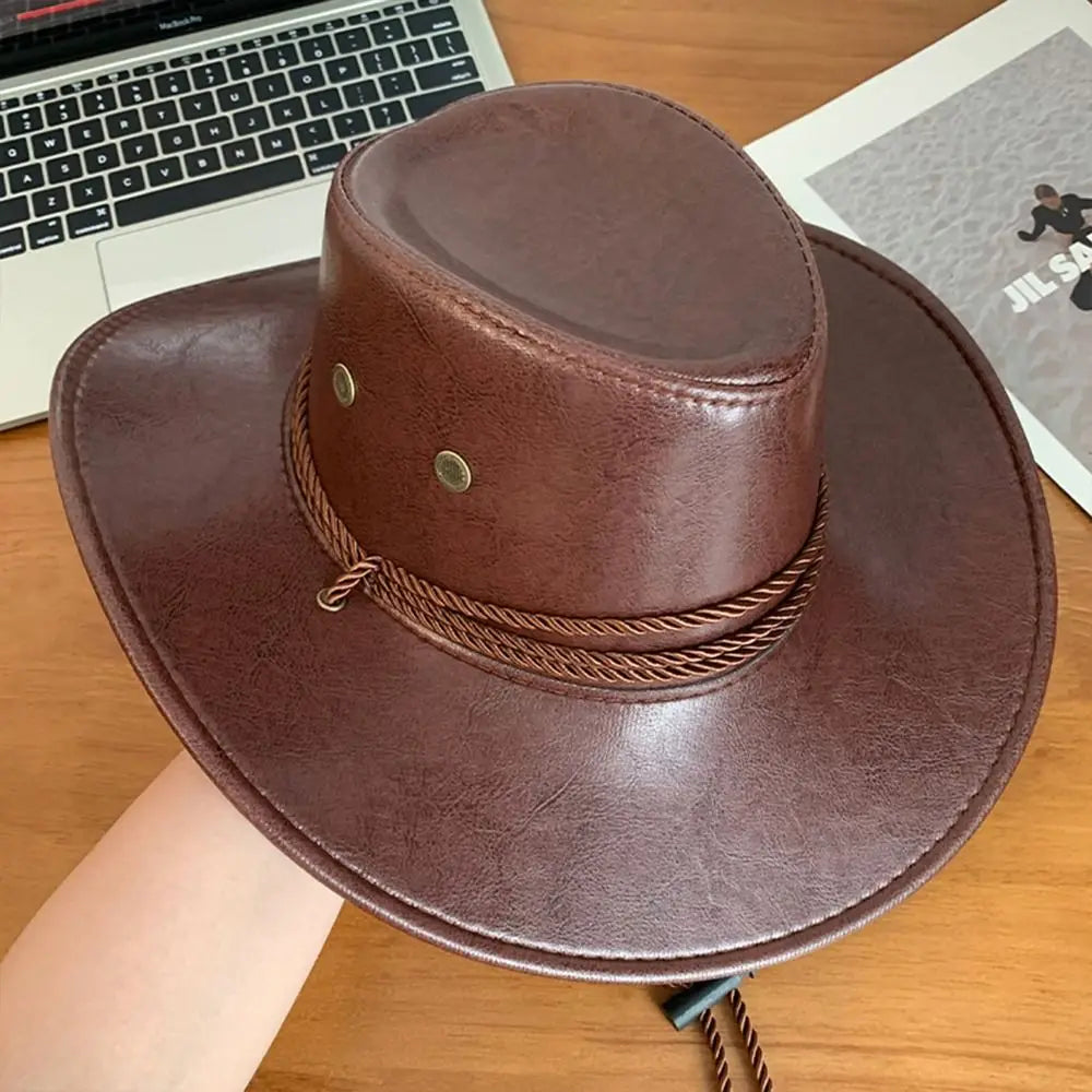 Chapeau de Cowboy occidental de Style ethnique Cool, chapeau de chevalier en Polyester à large bord, couleur unie noir/marron, chapeau de Jazz pour filles