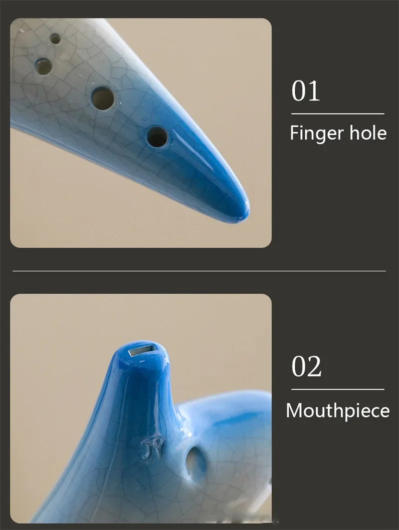 Ocarina-Flûte Alto C à 12 Trous en Céramique, Instrument Professionnel, Tao Chinois, Motif Craquelé, Deux Documents Dégradé