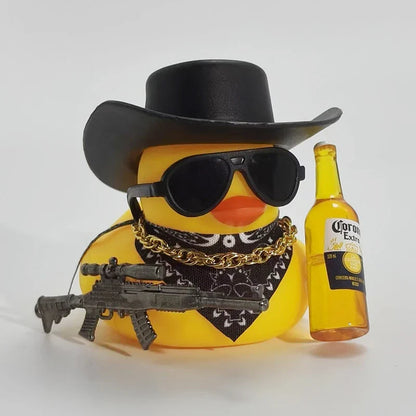 Cute Fortunate Rich Duck Car Dashboard Decoration Yellow Black Duck with Cowboy Hat Scarf Bottle for Women Men Car Ornament
