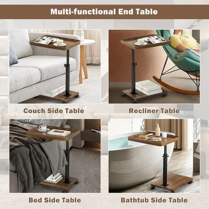 Chariot roulant réglable, Table de chevet, bureau pour ordinateur portable, lit médical pour la maison, plateau alimentaire 360 °   Bureau à domicile de table de plateau de canapé rotatif