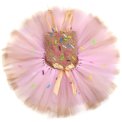 Déguisement de Beignet pour Enfants Robe Tutu Beignet au Chocolat Filles Robe de Princesse d'Anniversaire Fantaisie Vêtements d'Halloween et de Noël pour Enfants