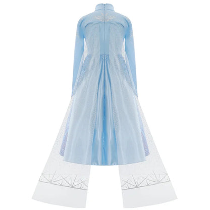 Déguisement Elsa pour Fille, Fête d'Anniversaire, Robe de Princesse Bleue à Manches Longues, Vêtement de Carnaval pour Enfants