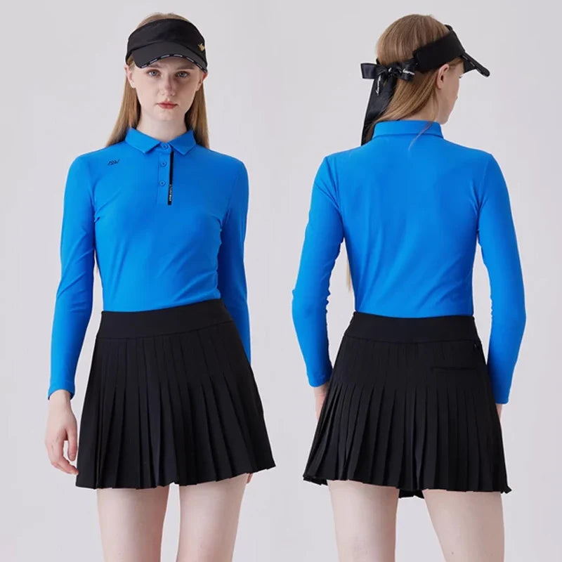 AW Golf Women's Simple Polo Shirt Long-sleeved T-shirt Quick-drying Breathable Sports Jersey Spring Autumn Golf Clothing Suit