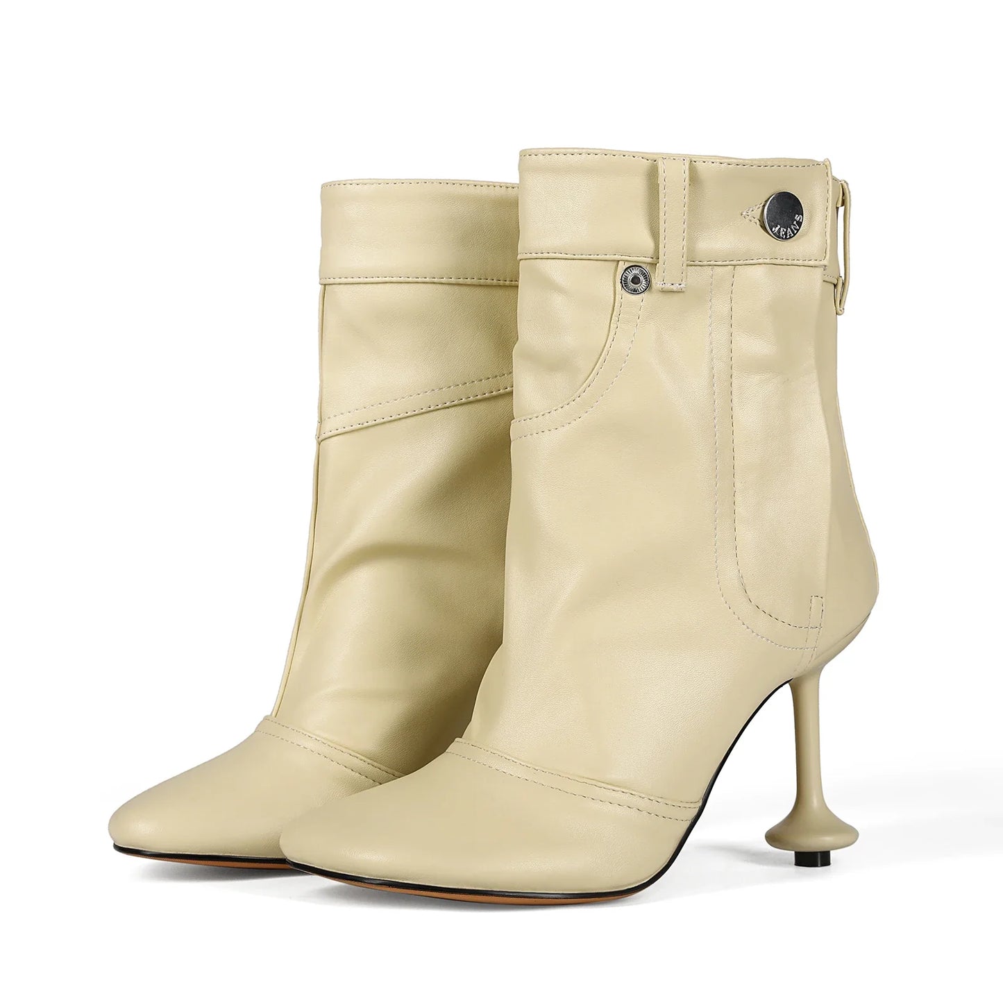 European and American Alien and Square Head Splicing Design Water Washed Cowboy Boots for Women's Trendy Side Zipper Short Boots