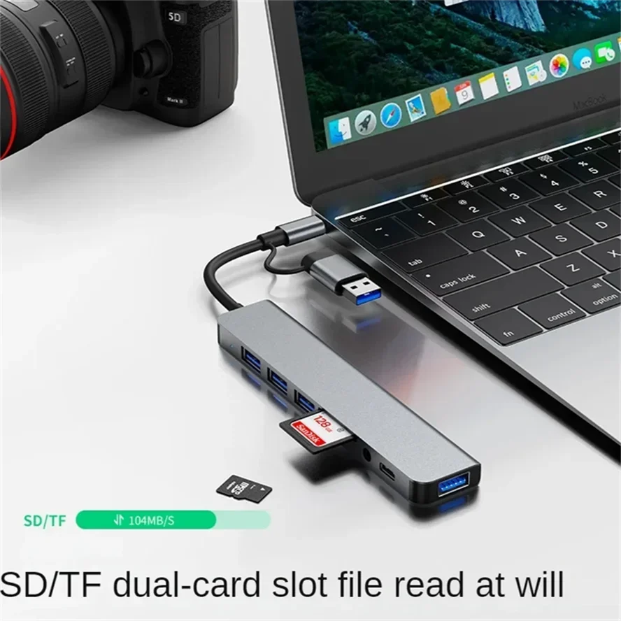 8 in 2 Docking Station USB Type C HUB with 3.5mm Audio Jack Adapter Micro SD Card Reader Laptop Tablet Phone Disk Converter