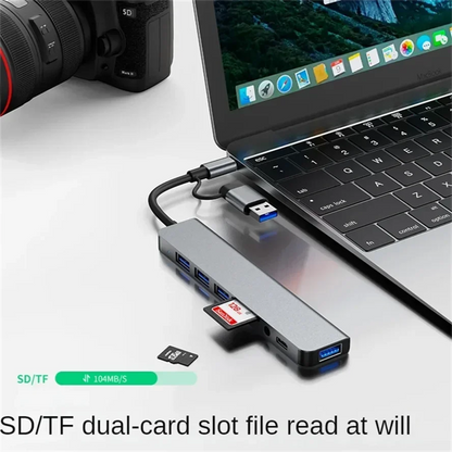 8 in 2 Docking Station USB Type C HUB with 3.5mm Audio Jack Adapter Micro SD Card Reader Laptop Tablet Phone Disk Converter