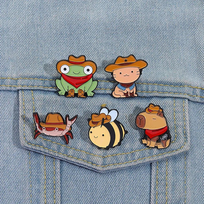 Cowboy Frog Bee Capybara Enamel Pin Cartoon Cowboy Lion Crab Animal Brooches Bag Lapel Bag Badge Funny Jewelry Gift for Friends