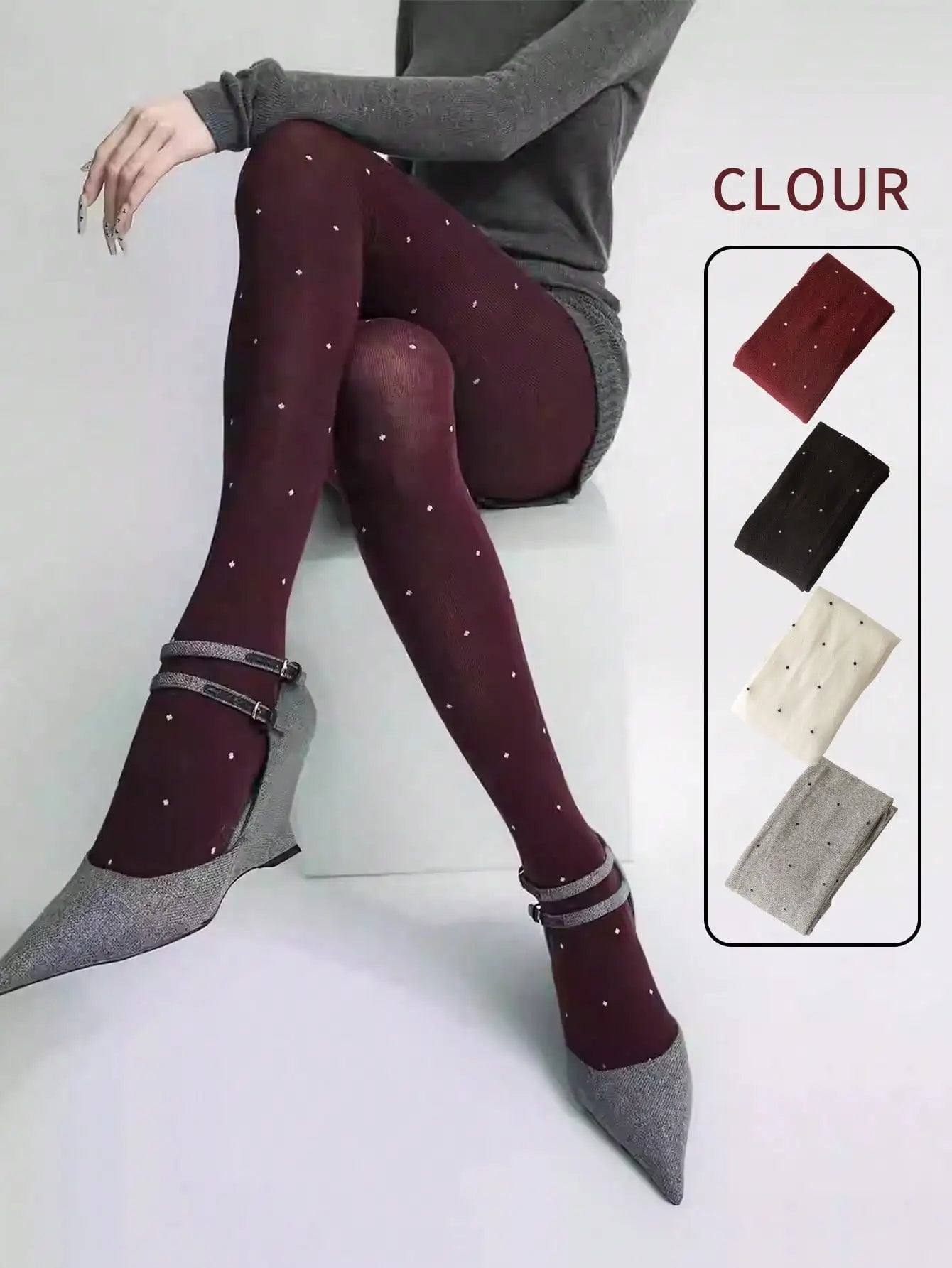 Leggings imprimés à pois pour femmes, 100 grammes, Leggings péplum en velours fin bordeaux, automne et hiver, printemps et automne