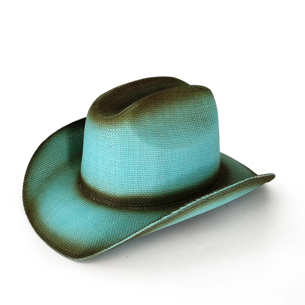 Nouveau chapeau de cowboy dégradé rétro Western pour hommes et femmes, chapeau de cowboy de scène de fête en plein air, chapeau de chevalier, sombrero de cowgirl vaquero