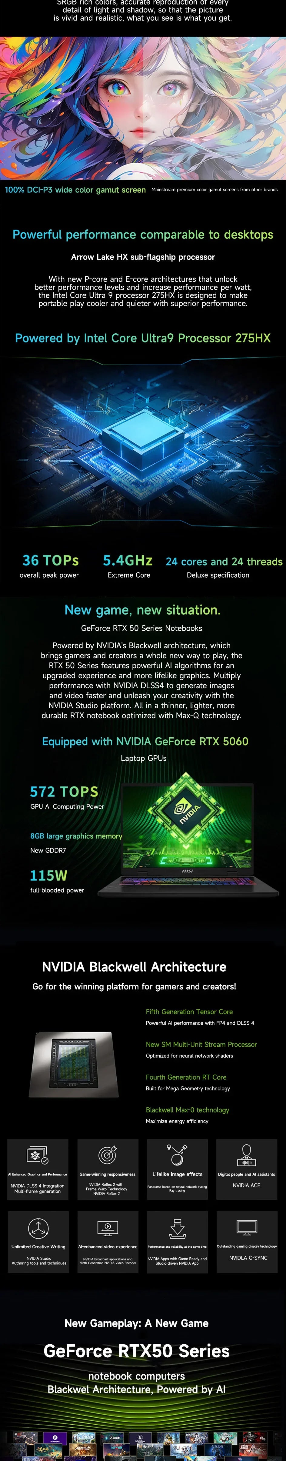 2025 MSI Crosshair 16 HX AI Gaming Laptop 16 Inch QHD 2.5K 240Hz IPS Screen Netbook Intel Ultra 9-275HX 32GB 2T RTX5060 Notebook