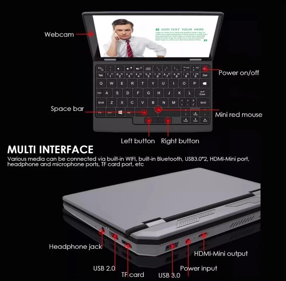 7 inch Mini Laptop Intel Procesador N95 16G RAM 256GB SSD With Touch Screen Pocket Netbook Windows 11 Notebook Pc Portable