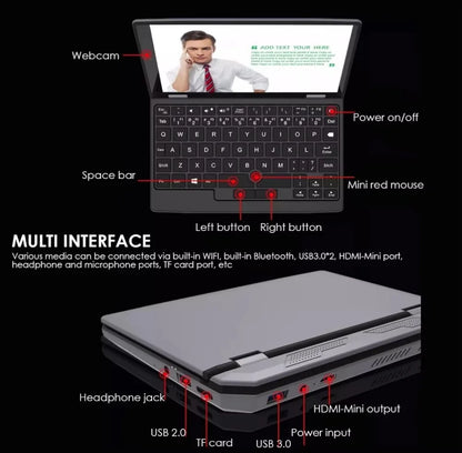 Ordinateur portable de poche 7 pouces N95 Notebook Écran tactile Netbook portable Win 11 Pro 16 Go + 1 To Mini PC Micro-ordinateur Bluetooth 4.2