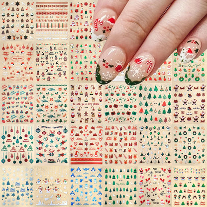 30Pcs Christmas Santa Claus 3D Nail Art Stickers Glitter Cartoon Snowflakes/Snowman/Pine Winter Sliders Xmas DIY Manicure Decals