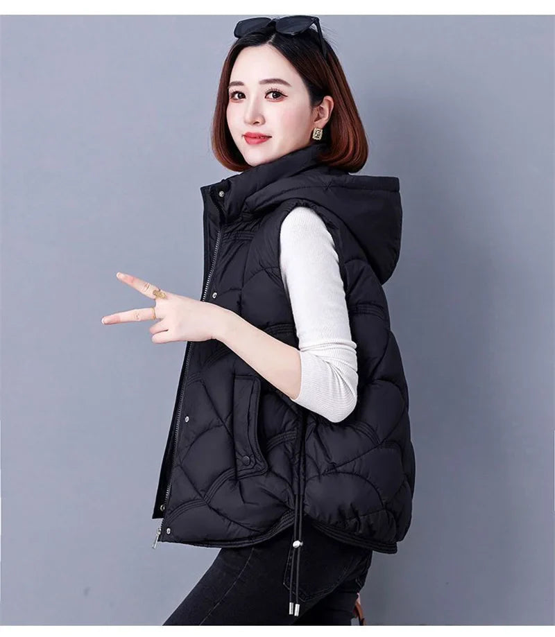 Doudoune Sans Manches en Coton Femme Automne Et Hiver 2025 Nouvelle Mode Vêtement d'Extérieur Doux Mince Gilet Manteau Femme Contraste de Couleurs