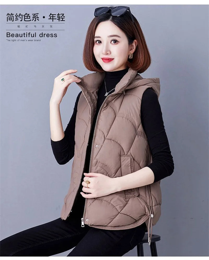 Doudoune Sans Manches en Coton Femme Automne Et Hiver 2025 Nouvelle Mode Vêtement d'Extérieur Doux Mince Gilet Manteau Femme Contraste de Couleurs